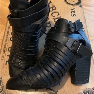 Black faux leather booties